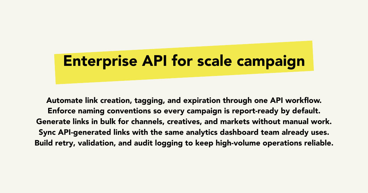 Enterprise link API playbook cover for scalable campaign operations