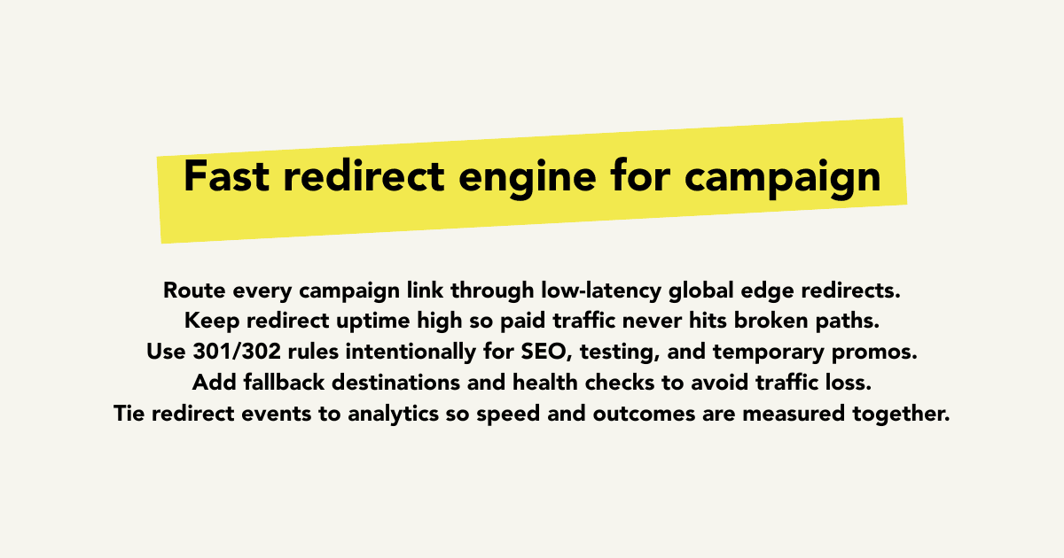 Fast redirect engine cover for campaign teams and routing performance